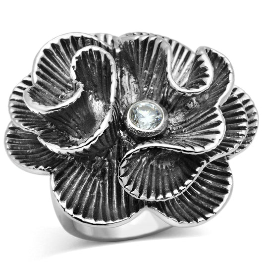 3W245 - Rhodium Brass Ring with AAA Grade CZ in Clear