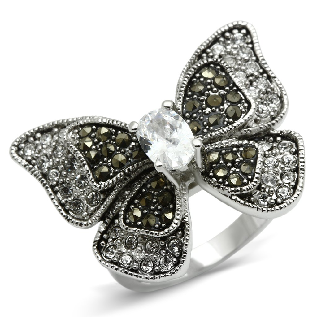 3W246 - Rhodium Brass Ring with AAA Grade CZ in Clear