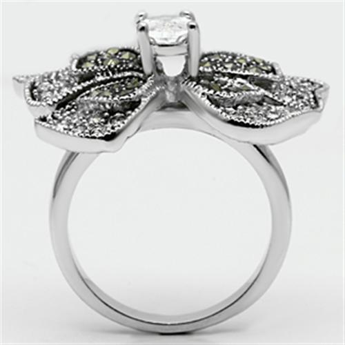 3W246 - Rhodium Brass Ring with AAA Grade CZ in Clear