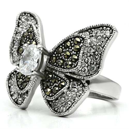 3W246 - Rhodium Brass Ring with AAA Grade CZ in Clear
