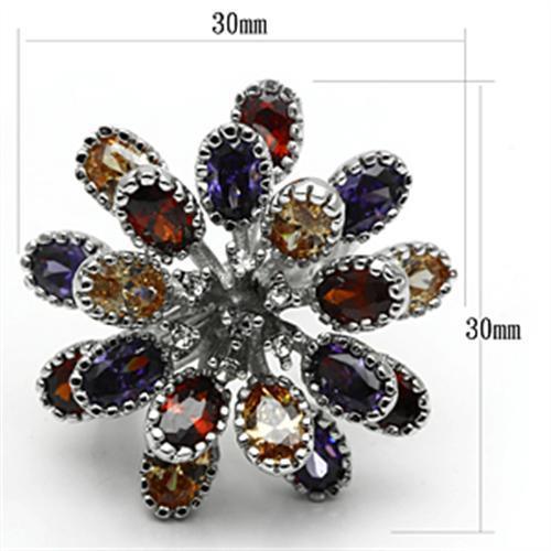 3W251 - Rhodium Brass Ring with AAA Grade CZ in Multi Color