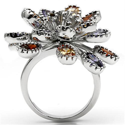 3W251 - Rhodium Brass Ring with AAA Grade CZ in Multi Color