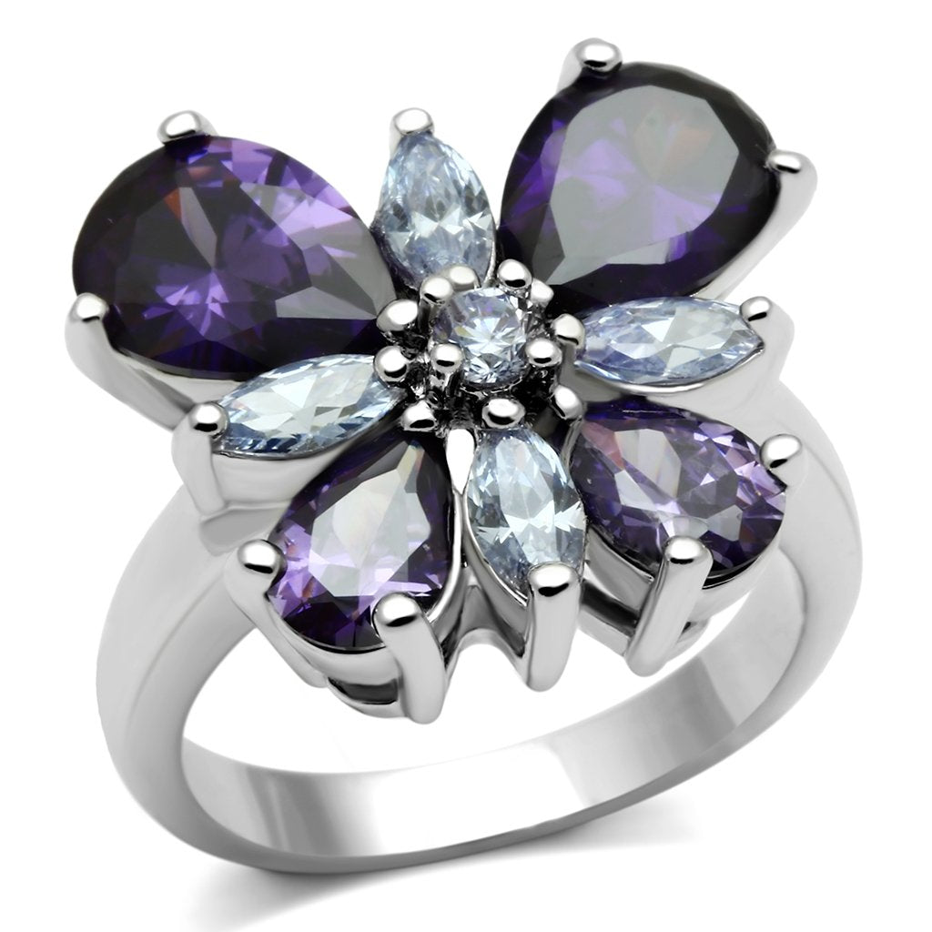 3W254 - Rhodium Brass Ring with AAA Grade CZ in Multi Color
