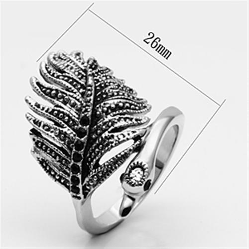 3W258 - Rhodium Brass Ring with Top Grade Crystal in Black Diamond
