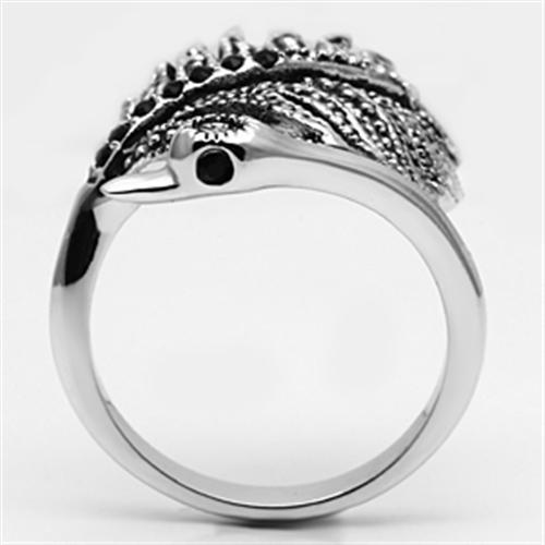 3W258 - Rhodium Brass Ring with Top Grade Crystal in Black Diamond