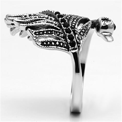 3W258 - Rhodium Brass Ring with Top Grade Crystal in Black Diamond
