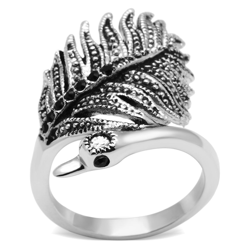 3W258 - Rhodium Brass Ring with Top Grade Crystal in Black Diamond