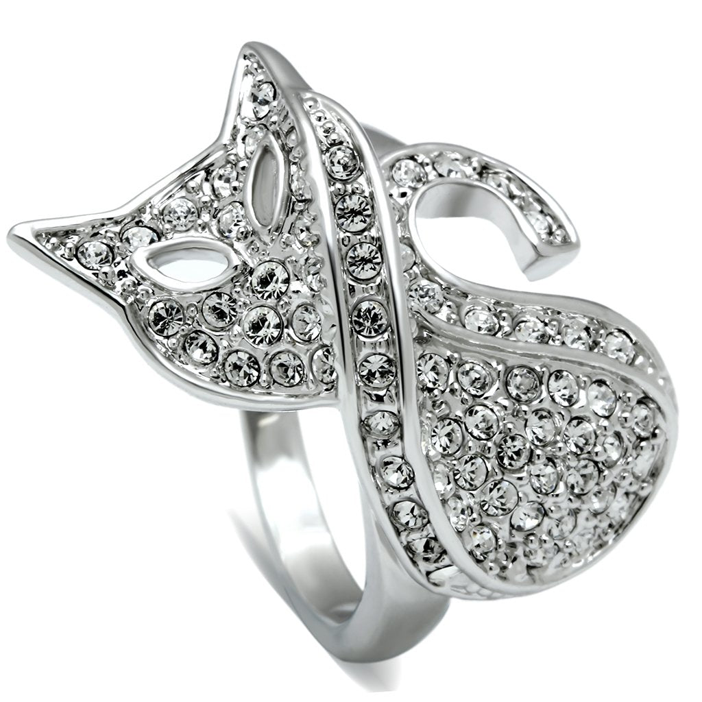 3W260 - Rhodium Brass Ring with Top Grade Crystal in Clear