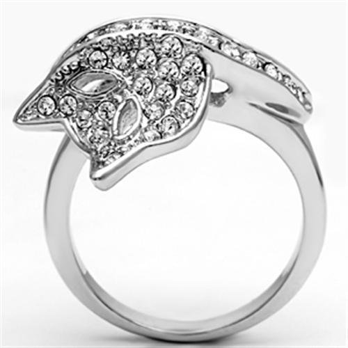 3W260 - Rhodium Brass Ring with Top Grade Crystal in Clear
