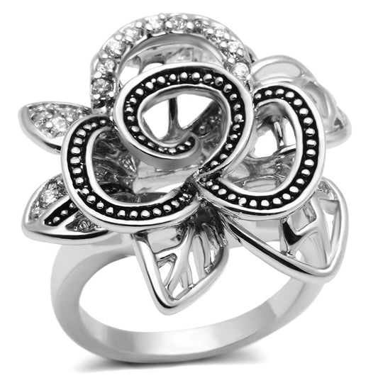 3W261 - Rhodium Brass Ring with AAA Grade CZ in Clear