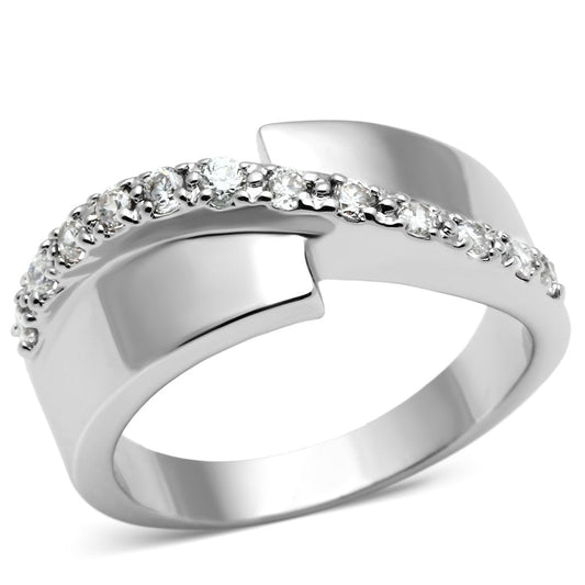 3W267 - Rhodium Brass Ring with AAA Grade CZ in Clear