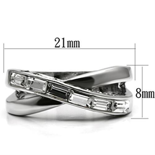 3W269 - Rhodium Brass Ring with Top Grade Crystal in Clear