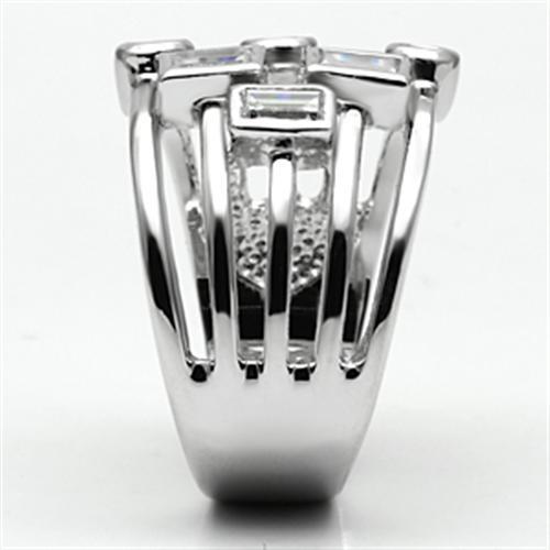 3W271 - Rhodium Brass Ring with AAA Grade CZ in Clear