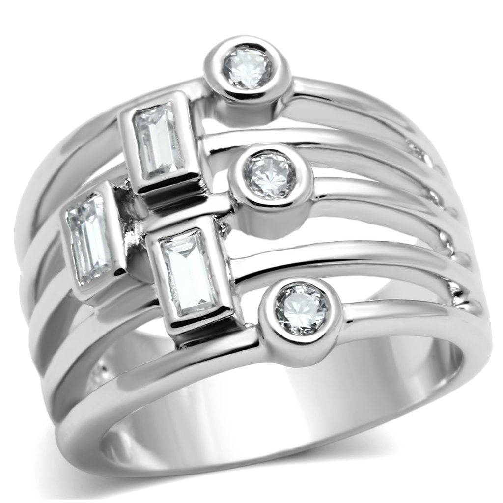 3W271 - Rhodium Brass Ring with AAA Grade CZ in Clear
