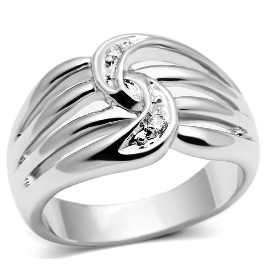 3W272 - Rhodium Brass Ring with AAA Grade CZ in Clear