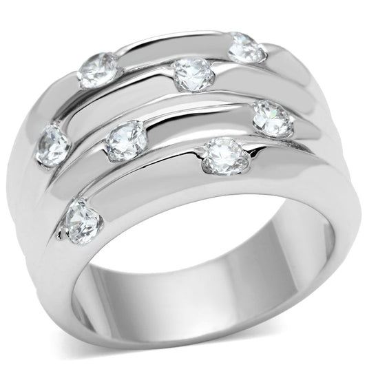 3W275 - Rhodium Brass Ring with AAA Grade CZ in Clear