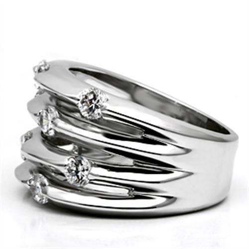 3W275 - Rhodium Brass Ring with AAA Grade CZ in Clear