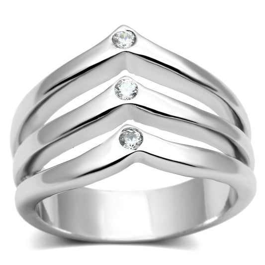3W276 - Rhodium Brass Ring with AAA Grade CZ in Clear