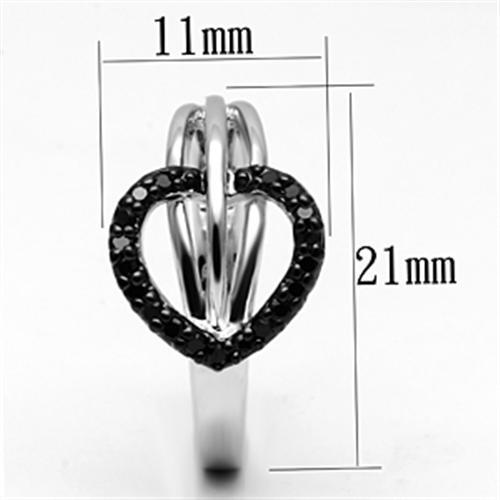 3W277 - Rhodium + Ruthenium Brass Ring with AAA Grade CZ in Black Diamond