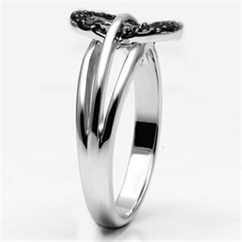 3W277 - Rhodium + Ruthenium Brass Ring with AAA Grade CZ in Black Diamond
