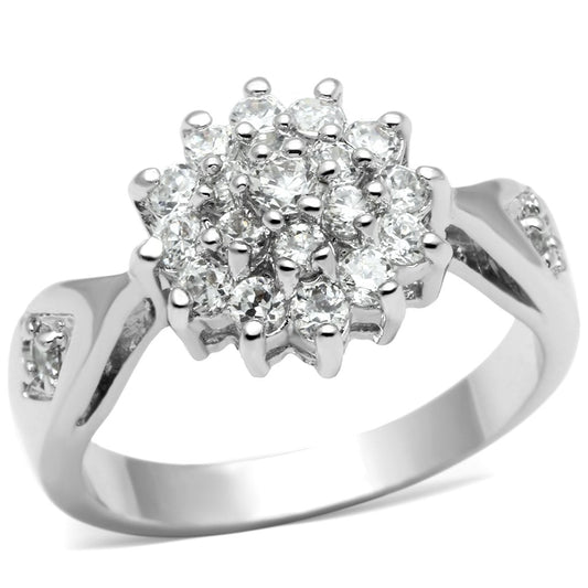 3W278 - Rhodium Brass Ring with AAA Grade CZ in Clear