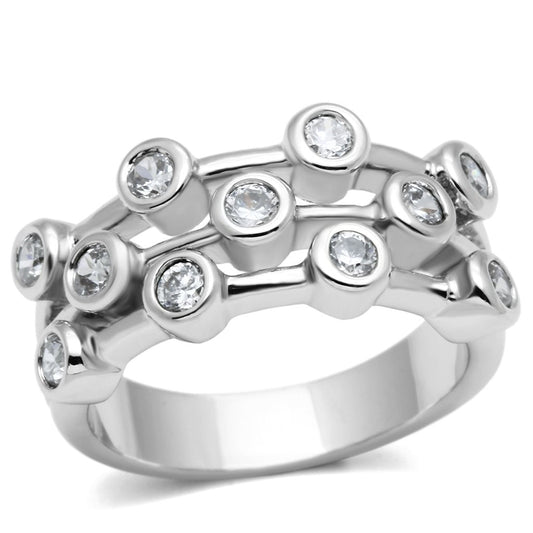 3W280 - Rhodium Brass Ring with AAA Grade CZ in Clear