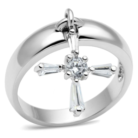 3W283 - Rhodium Brass Ring with AAA Grade CZ in Clear