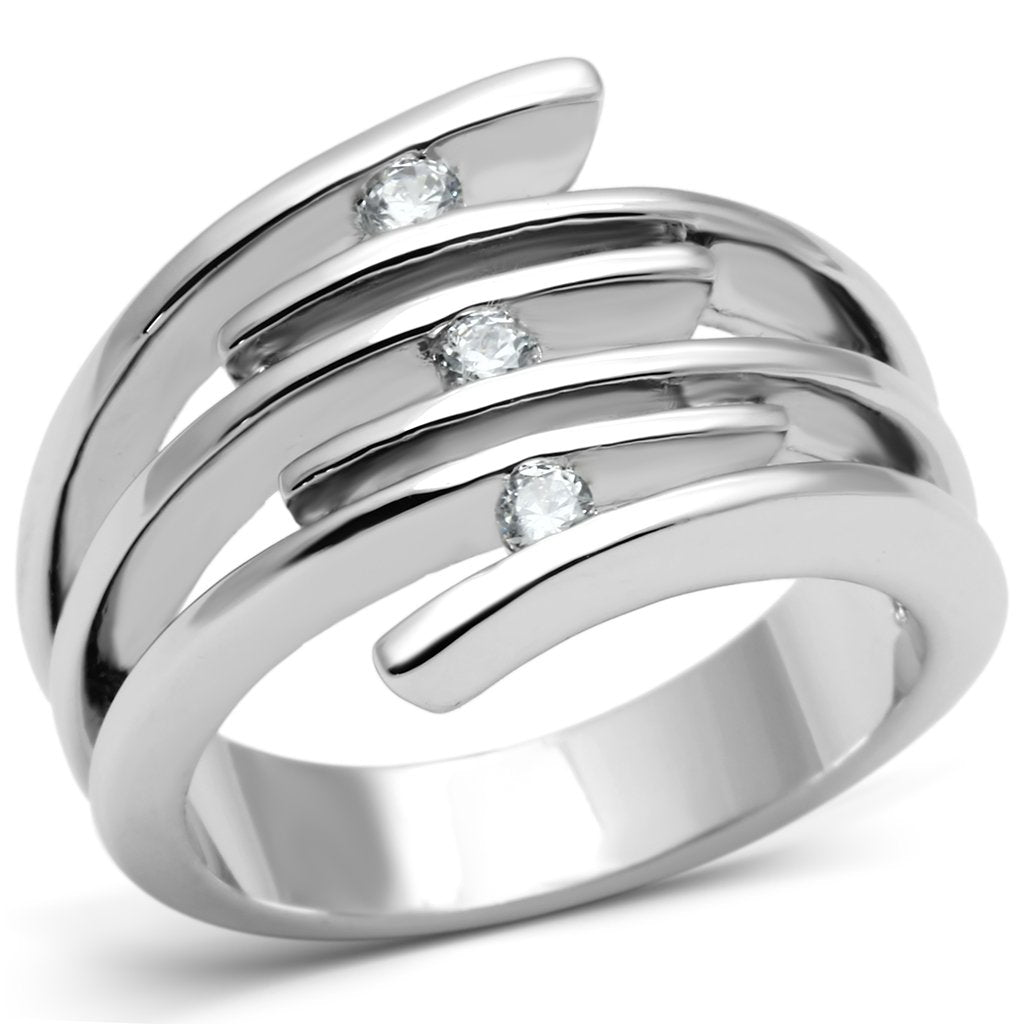 3W285 - Rhodium Brass Ring with AAA Grade CZ in Clear