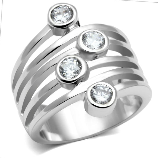 3W286 - Rhodium Brass Ring with AAA Grade CZ in Clear