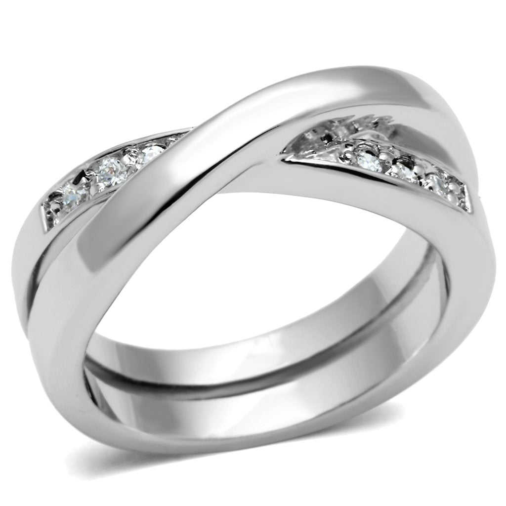 3W287 - Rhodium Brass Ring with AAA Grade CZ in Clear