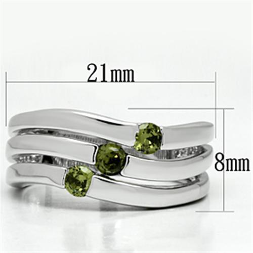 3W289 - Rhodium Brass Ring with AAA Grade CZ in Olivine color