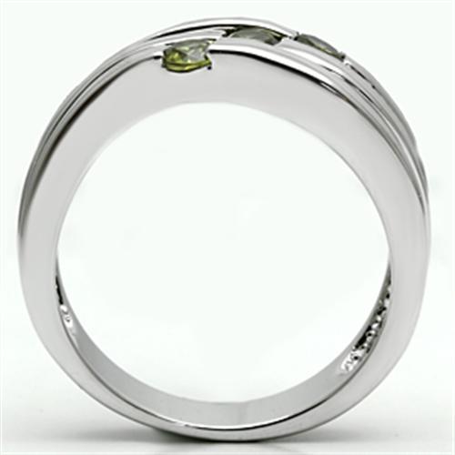 3W289 - Rhodium Brass Ring with AAA Grade CZ in Olivine color