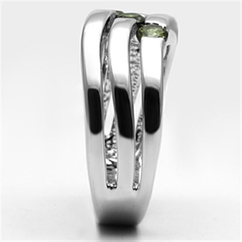 3W289 - Rhodium Brass Ring with AAA Grade CZ in Olivine color