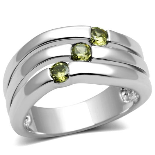 3W289 - Rhodium Brass Ring with AAA Grade CZ in Olivine color