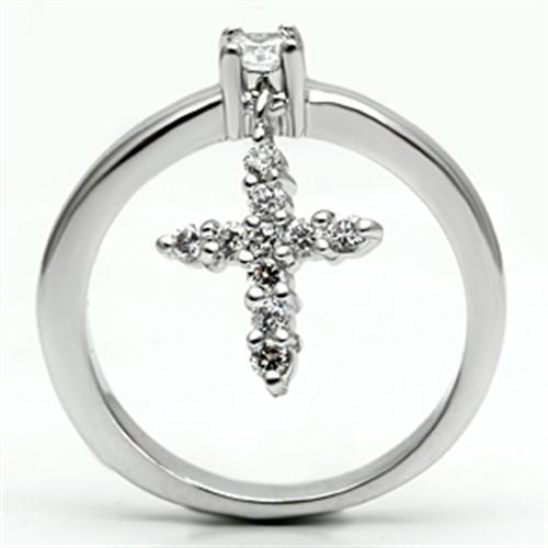 3W293 - Rhodium Brass Ring with AAA Grade CZ in Clear