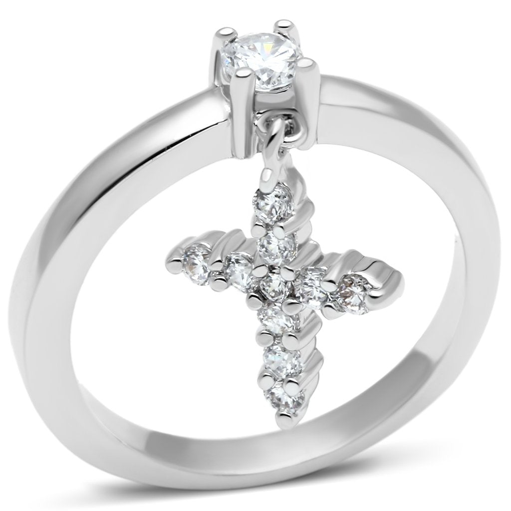 3W293 - Rhodium Brass Ring with AAA Grade CZ in Clear