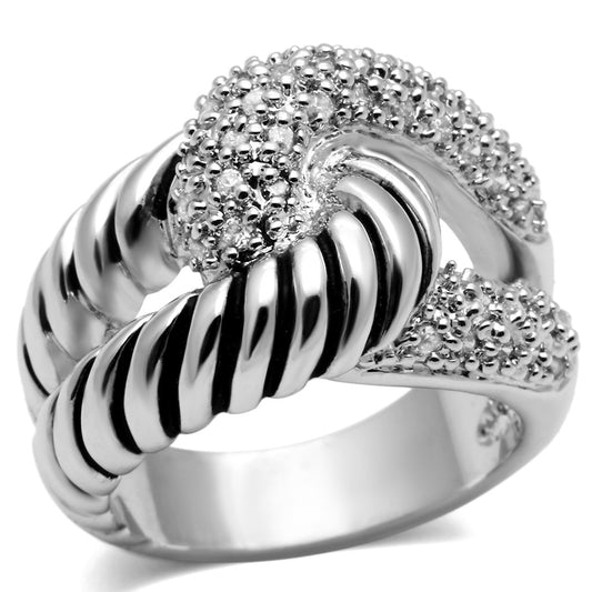 3W298 - Rhodium Brass Ring with AAA Grade CZ in Clear