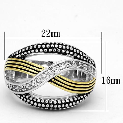 3W305 - Reverse Two-Tone Brass Ring with AAA Grade CZ in Clear