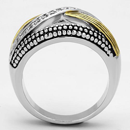 3W305 - Reverse Two-Tone Brass Ring with AAA Grade CZ in Clear