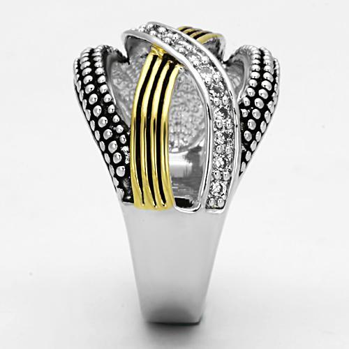 3W305 - Reverse Two-Tone Brass Ring with AAA Grade CZ in Clear