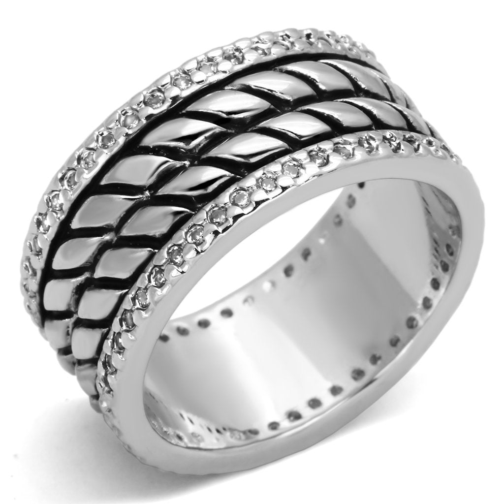 3W306 - Rhodium Brass Ring with AAA Grade CZ in Clear