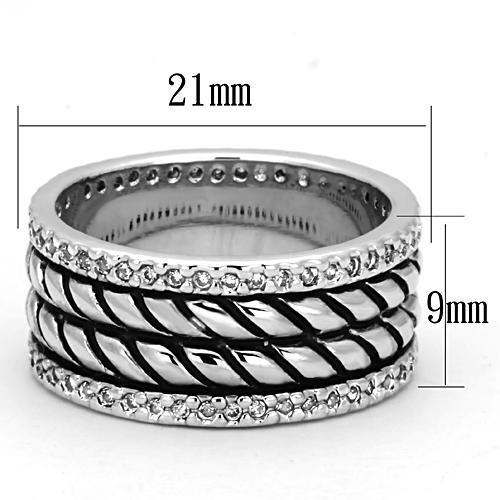 3W306 - Rhodium Brass Ring with AAA Grade CZ in Clear