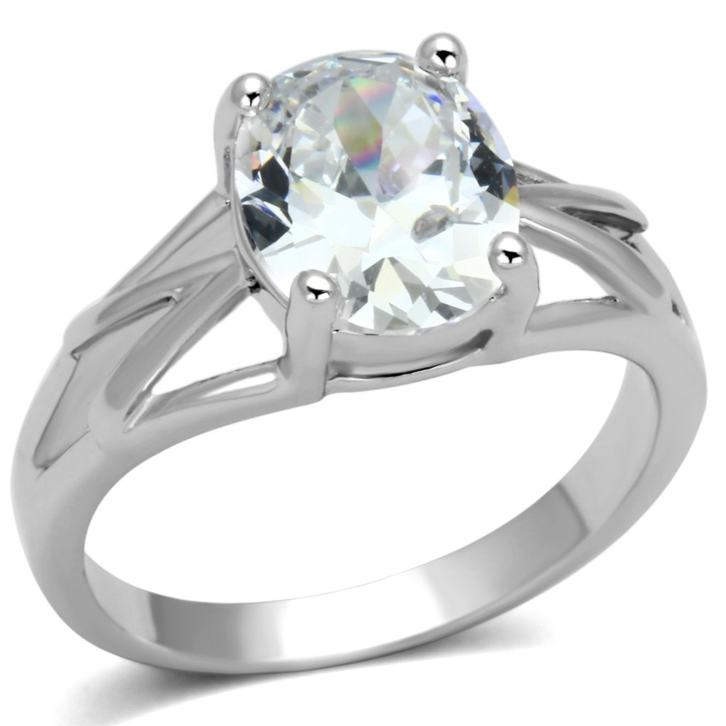 3W308 - Rhodium Brass Ring with AAA Grade CZ in Clear