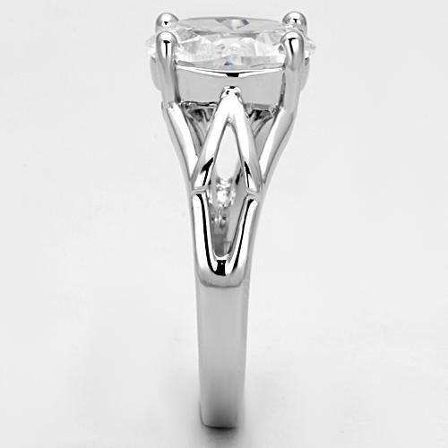 3W308 - Rhodium Brass Ring with AAA Grade CZ in Clear