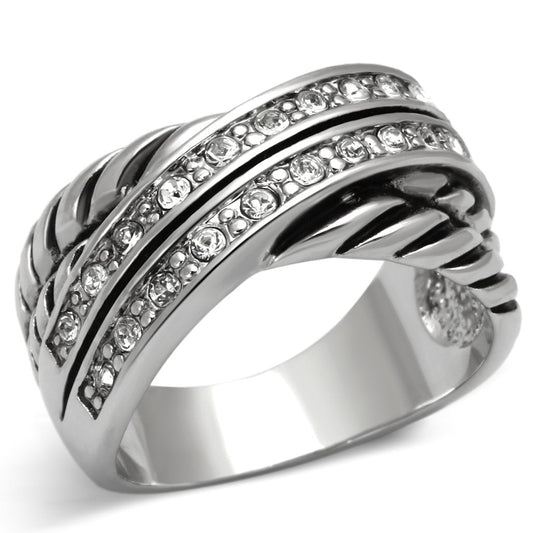 3W311 - Rhodium Brass Ring with Top Grade Crystal in Clear