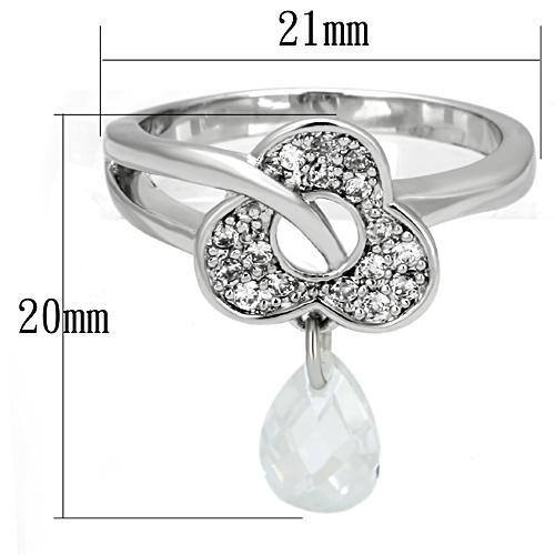 3W312 - Rhodium Brass Ring with AAA Grade CZ in Clear