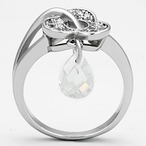 3W312 - Rhodium Brass Ring with AAA Grade CZ in Clear