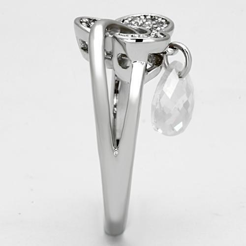 3W312 - Rhodium Brass Ring with AAA Grade CZ in Clear