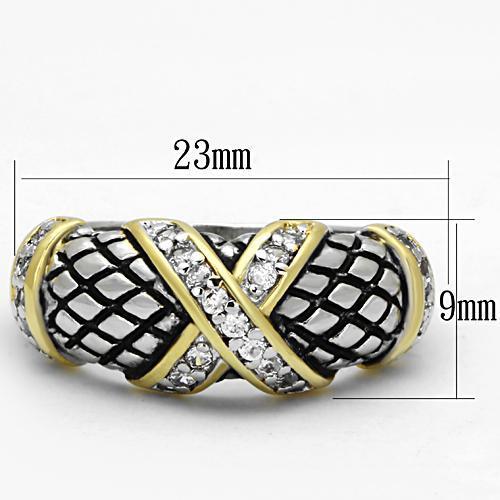 3W314 - Reverse Two-Tone Brass Ring with AAA Grade CZ in Clear