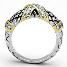 3W314 - Reverse Two-Tone Brass Ring with AAA Grade CZ  in Clear